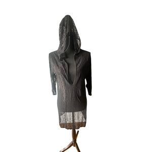 Jordan Taylor Black Lace Mesh Hooded Cover-Up – Long Sleeve, Beach Chic